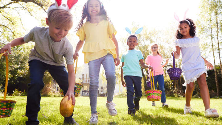 Children on an Easter egg hunt in the park