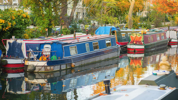 Colorful canal boats in Little Venice, London